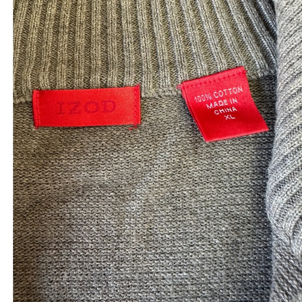 IZOD Mens XL 1/4 Zip‎ Pullover Sweater Cotton Blend  Knit Taupe Preppy Academia